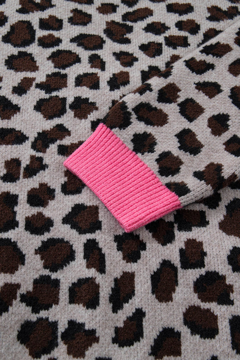 Bold Trim Animal Print Button Front Knit Cardigan