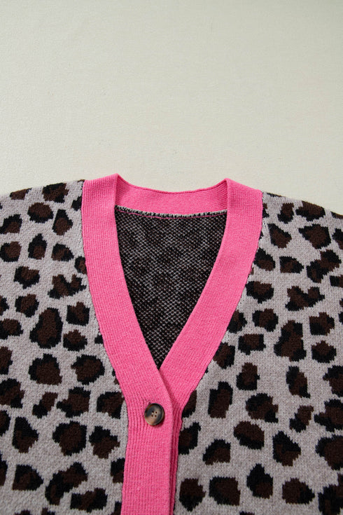 Bold Trim Animal Print Button Front Knit Cardigan