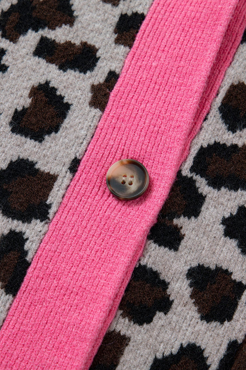 Bold Trim Animal Print Button Front Knit Cardigan
