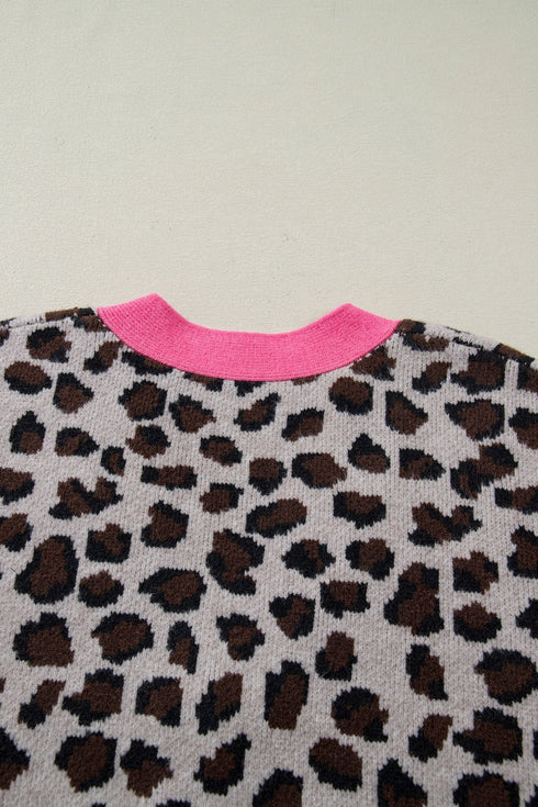 Bold Trim Animal Print Button Front Knit Cardigan
