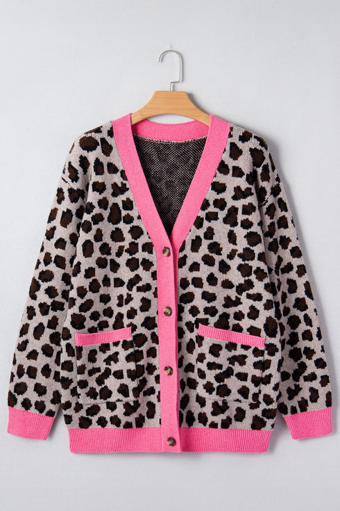 Bold Trim Animal Print Button Front Knit Cardigan