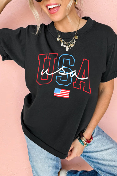 Bold USA Flag Letter Graphic Casual Tee