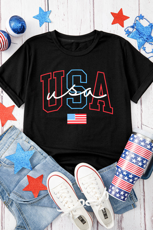 Bold USA Flag Letter Graphic Casual Tee