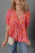 Bold Zebra Stripe Puff Sleeve Loose Fit V Neck Cotton Blouse