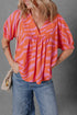 Bold Zebra Stripe Puff Sleeve Loose Fit V Neck Cotton Blouse