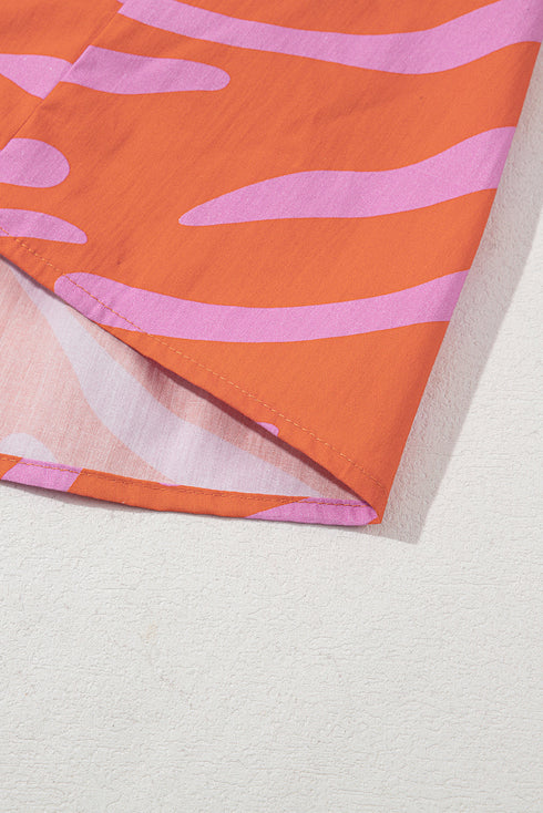 Bold Zebra Stripe Puff Sleeve Loose Fit V Neck Cotton Blouse