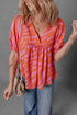 Bold Zebra Stripe Puff Sleeve Loose Fit V Neck Cotton Blouse