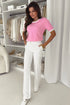 Bonbon Colorblock Bow V-Shape Cut Back Short Sleeve Sweater