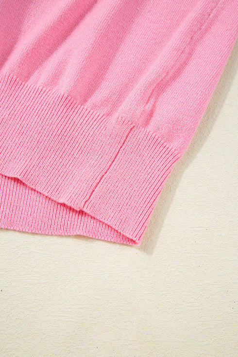 Bonbon Colorblock Bow V-Shape Cut Back Short Sleeve Sweater