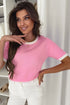 Bonbon Colorblock Bow V-Shape Cut Back Short Sleeve Sweater