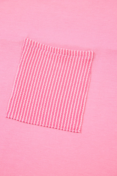 Bonbon Corded Patchwork Pocketed Plus Size T Shirt