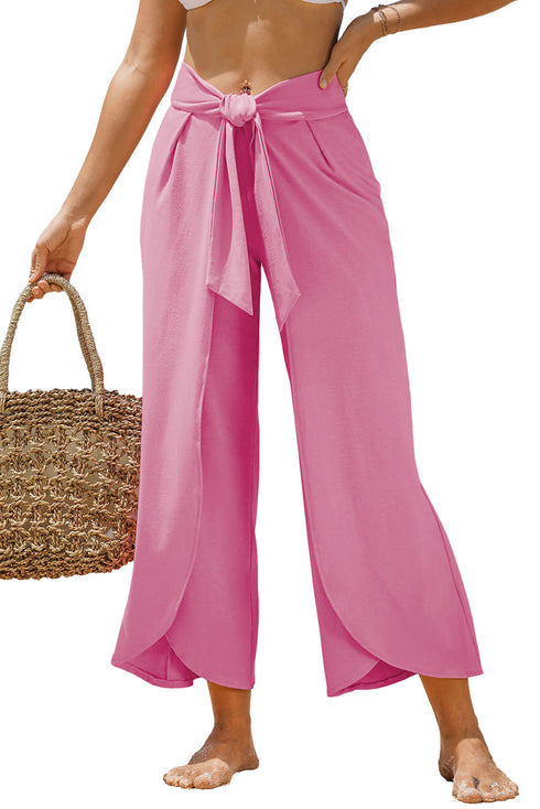 Bonbon Knotted Drop Waist Split Leg Relaxed Pants