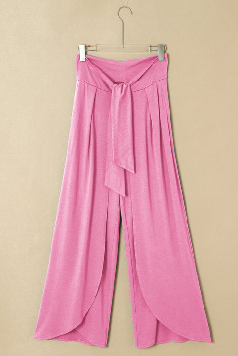 Bonbon Knotted Drop Waist Split Leg Relaxed Pants