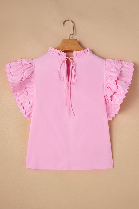 Bonbon Ricrac Ruffled Sleeve Frilled Collar Blouse