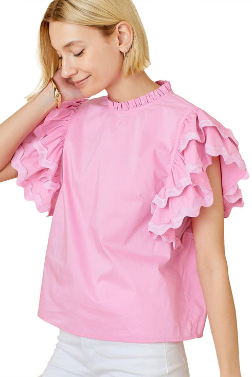 Bonbon Ricrac Ruffled Sleeve Frilled Collar Blouse