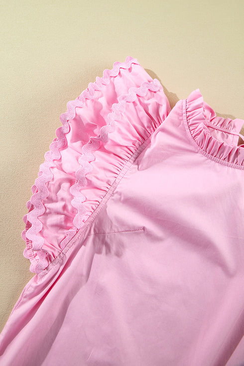 Bonbon Ricrac Ruffled Sleeve Frilled Collar Blouse