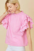 Bonbon Ricrac Ruffled Sleeve Frilled Collar Blouse