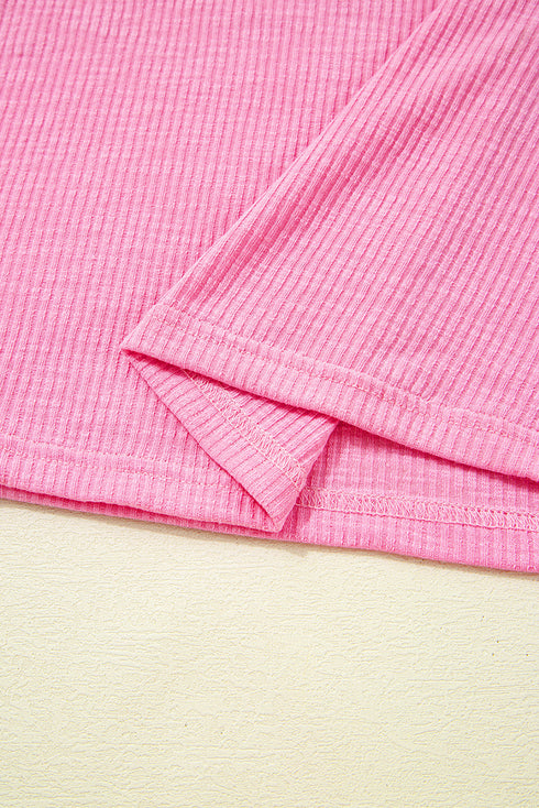 Bonbon Striped Ruffle Flutter Sleeve Ribbed Blouse