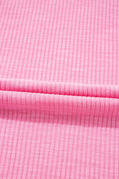 Bonbon Striped Ruffle Flutter Sleeve Ribbed Blouse