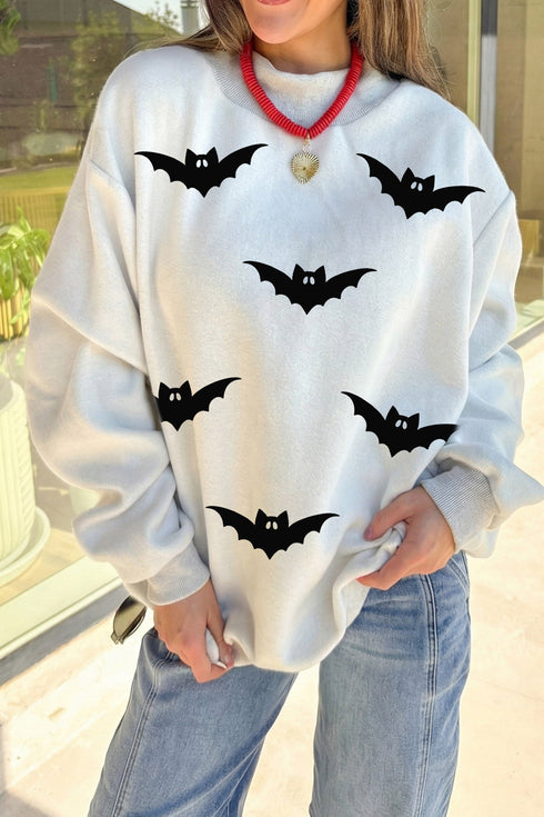 Boo Bat Printed Mock Neck Pullover Sweatshirt