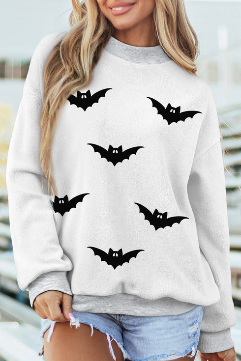 Boo Bat Printed Mock Neck Pullover Sweatshirt