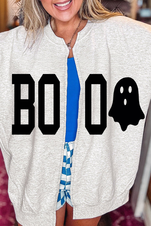 Boo Ghost Print Open Front Graphic Sweatshirt