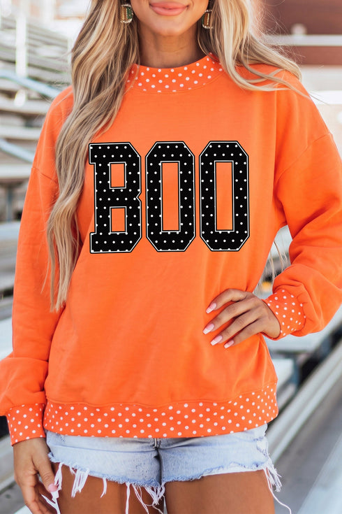 Boo Letter Print Polka Dot Trim Baggy Sweatshirt