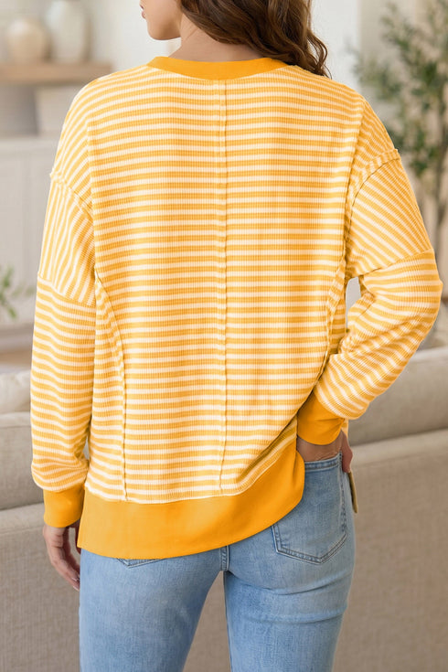 Boo Sequin Ghost Stripe Split Hem Long Sleeve Tee