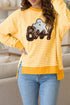 Boo Sequin Ghost Stripe Split Hem Long Sleeve Tee