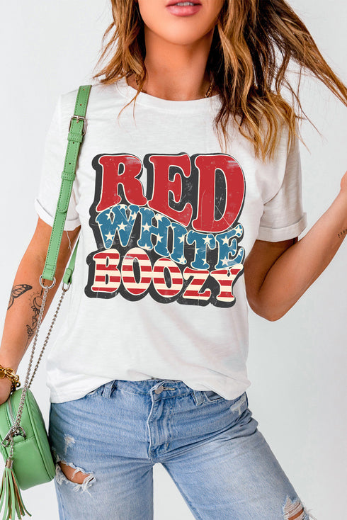 Boozy Letter Graphic Short Sleeve Stars And Stripes T Shirt