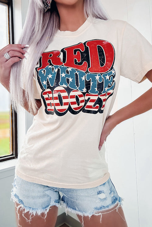 Boozy Letter Graphic Short Sleeve Stars And Stripes T Shirt