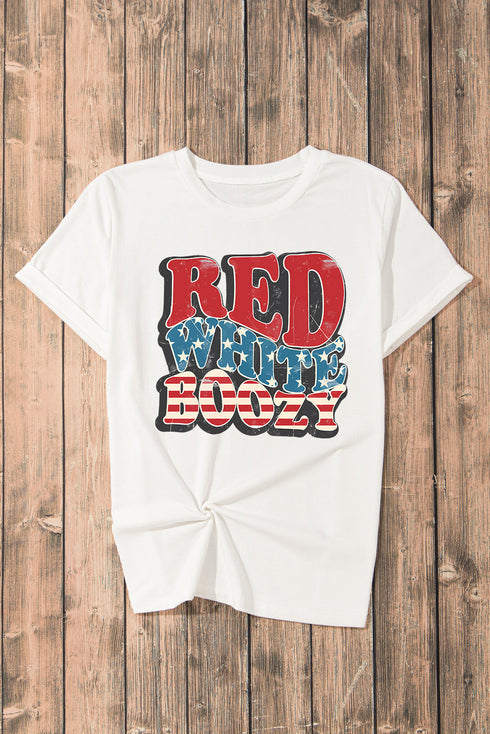 Boozy Letter Graphic Short Sleeve Stars And Stripes T Shirt