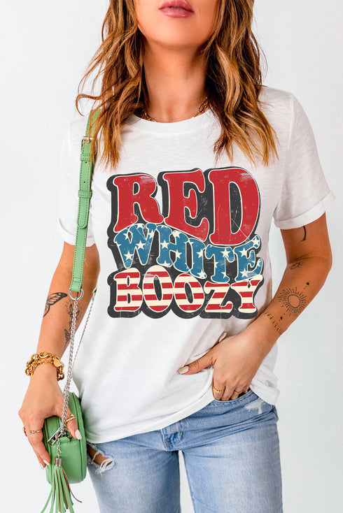 Boozy Letter Graphic Short Sleeve Stars And Stripes T Shirt
