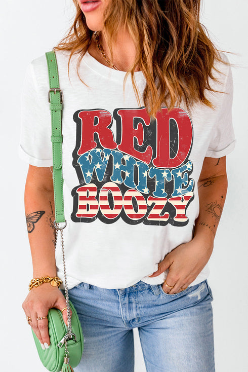 Boozy Letter Graphic Short Sleeve Stars And Stripes T Shirt