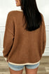 Border Trim Tie Front V Neck Loose Sweater Cardigan