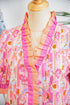 Botanical Flower Striped Print Defined Trim Short Sleeve Blouse