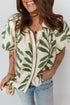 Botanical Leaf Print Short Puff Balloon Sleeve Shirt