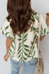 Botanical Leaf Print Short Puff Balloon Sleeve Shirt
