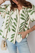 Botanical Leaf Print Short Puff Balloon Sleeve Shirt