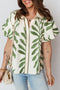 Botanical Leaf Print Short Puff Balloon Sleeve Shirt