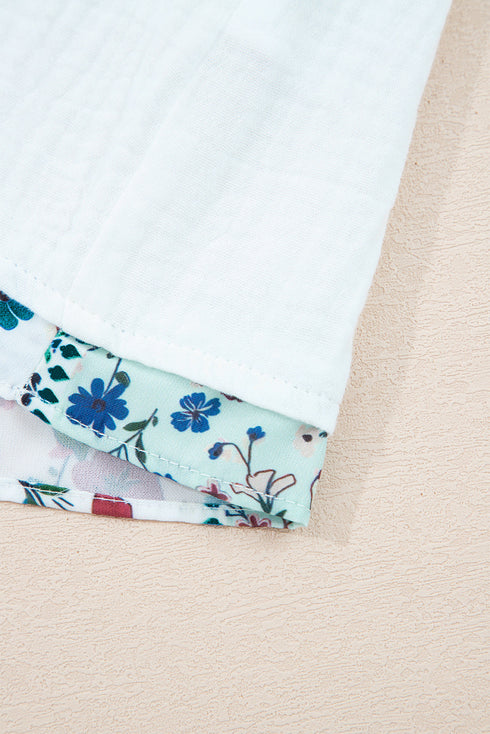 Botanical Patchwork Half Button Cotton Tunic Shirt