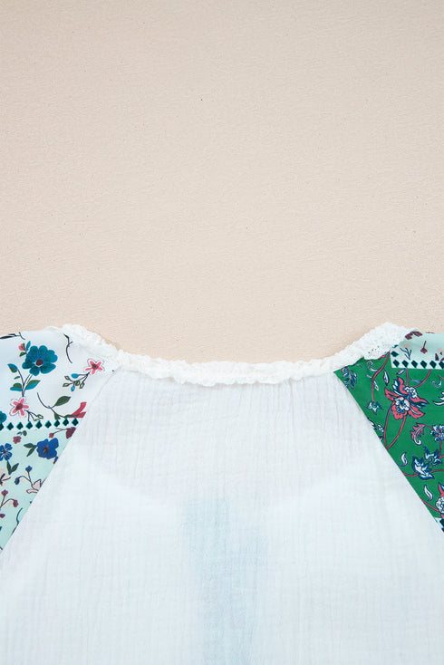 Botanical Patchwork Half Button Cotton Tunic Shirt