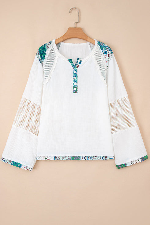 Botanical Patchwork Half Button Cotton Tunic Shirt