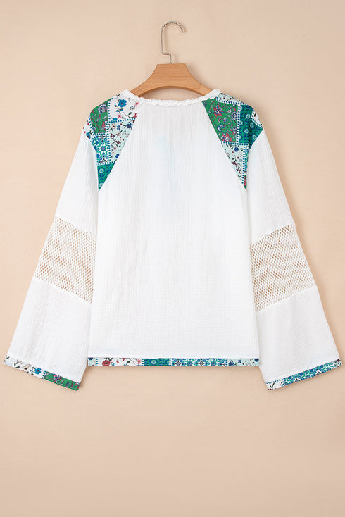 Botanical Patchwork Half Button Cotton Tunic Shirt