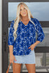 Botanical Print Bracelet Sleeve Notched Neck Viscose Blouse