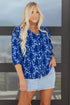 Botanical Print Bracelet Sleeve Notched Neck Viscose Blouse