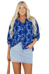 Botanical Print Bracelet Sleeve Notched Neck Viscose Blouse