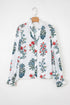 Botanical Print Ruffle Neck Long Sleeve Blouse
