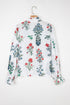 Botanical Print Ruffle Neck Long Sleeve Blouse