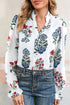 Botanical Print Ruffle Neck Long Sleeve Blouse